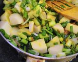 A picture of step 2 of Spring onion nd potato dry veg.