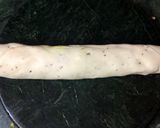 A picture of step 5 of Bhakarwadi stuffed with peas.