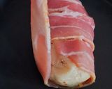 A picture of step 2 of Bacon Wrapped around Chicken breast with soft Smoked Cheese 🤩.