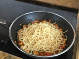 Espaguetis con pollo <agridulce >