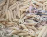 A picture of step 3 of Lemon Penne Pasta with Shrimp 🍋.