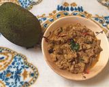A picture of step 9 of Idichakka theeyal / jack fruit theeyal.