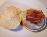 A picture of step 5 of Burger with scamorza, pancetta and caramelised onions.