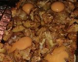 Foto del paso 7 de la receta Patatas especiadas al horno con huevo y virutas de jamón