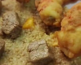 Foto del paso 9 de la receta: Gamba roja con harina de garbanzo y cous cous de mango con dados de solomillo de ternera lechal