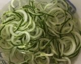 A picture of step 2 of Penny pasta with zoodlles in spinach pesto #themechallenge.