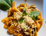 A picture of step 8 of Red Pasta with Cheese and Basil.