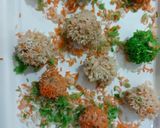 A picture of step 4 of SteamChicken rice flawar with boil rice and shazwan chili sauce.
