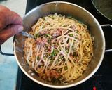 Φωτογραφία βήματος 11 της συνταγής Spaghetti με αρακά, χωριάτικο λουκάνικο και κρέμα γάλακτος
