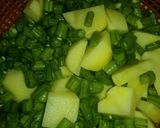A picture of step 1 of Aalu beens with curd.