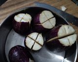 A picture of step 1 of Stuffed Eggplant without Onion or Garlic.