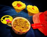 A picture of step 6 of Doodh daliya in pressure cooker (with different toppings).