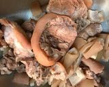 A picture of step 2 of Banh Canh with Pork Hock, Pork Tail Bones, and Pork Skin.