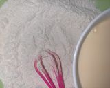 A picture of step 2 of Souffle pancakes (heart shaped).