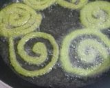A picture of step 5 of Spinach jalebi with nutty cheese rabdi.