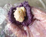 Foto langkah ke 3 dari resep Bakpao Labu Kuning Isi Ubi Ungu Keju (1210).