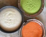 A picture of step 2 of Tadka style tri colour steam dhokla.