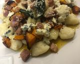 A picture of step 10 of Butternut, Bacon, Blue Cheese and Browned Butter Gnocchi.