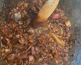 A picture of step 4 of Red onion chutney with nuts and raisins.