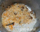 A picture of step 6 of Hyderabadi Kachchi Aqhni Mutton Dum Biryani.