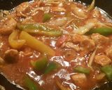 A picture of step 14 of Singaporean curry served with rice, spaghetti and mayo sauce😊.