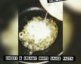 A picture of step 2 of Cheesy & creamy white sauce pasta🍜.