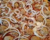 A picture of step 8 of Meatball Cornbread Baked Casserole/ Cornbread Pizza.