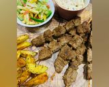 A picture of step 7 of Grilled Beef Skewers with Macaroni and Salad!.