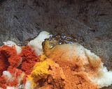 A picture of step 1 of Achari bread sandwich.