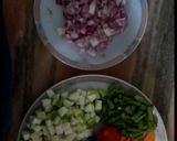 A picture of step 1 of Sambar, Idli with mint coconut sauce.