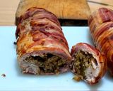 Csirkemájas töltelékkel megtöltött sertéskaraj, baconba csomagolva, Ayr Fryer sütőben sütve recept fázis 6 fotója