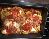 A picture of step 5 of Ma's chicken parm.