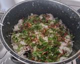 A picture of step 6 of Barista (fried onions) and veg Biriyani.