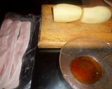 Foto del paso 3 de la receta: Papas abanico con panceta sobre una base de soufflé con paprika