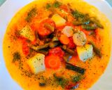 Tejfölös, kolbászos zöldbableves recept fázis 4 fotója