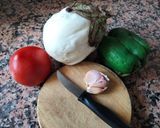 A picture of step 2 of Paella with Cuttlefish and Seasonal Vegetables.