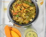 A picture of step 16 of Kathal biryani with pudina dhania chhachh.