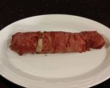 A picture of step 10 of Roast Pork Tenderloin wrapped with Pastrami and served with a Romano / Marscapone Cream Sauce.