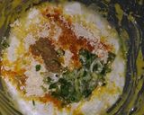 A picture of step 2 of Punjabi kadhi with green peas and coriander rice.