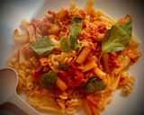 A picture of step 5 of Pasta with Tomato and Cheese Sauce.