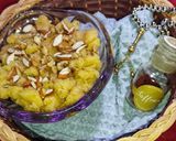 A picture of step 7 of Suji Besan Ka Zaffroni Halwa.