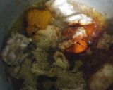 A picture of step 4 of Palak chicken with boiled rice.