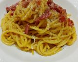 Foto del passaggio 10 della ricetta Spaghetti allo Zafferano e Crema di Ceci con Speck Croccante