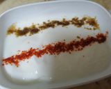 A picture of step 2 of 3 color Raita.
