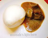 A picture of step 2 of Tuwon semo and dry okro soup.