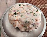 A picture of step 1 of Akki roti with green chutney,curd and mango launji.