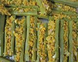 A picture of step 6 of Bharli Shevgyachya Shenganchi Bhaji (Stuffed Drumstick Fritters).