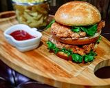 A picture of step 5 of Leftover Fried Chicken Double Decker Burger.