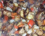 A picture of step 4 of Skillet fried sausage, mushrooms, peppers and onion with egg.