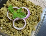 A picture of step 3 of Dhaniya Pudina Rice (Coriander Mint Rice).